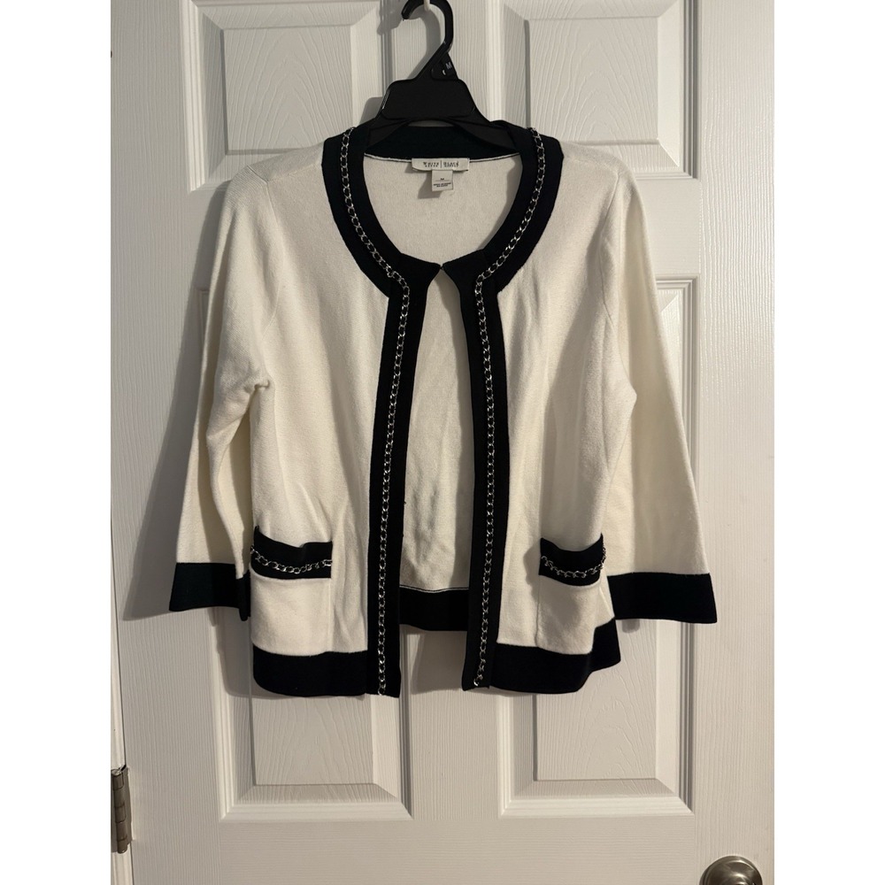 White House Black Market Chain trim Cardigan  Ivory Black Size Medium